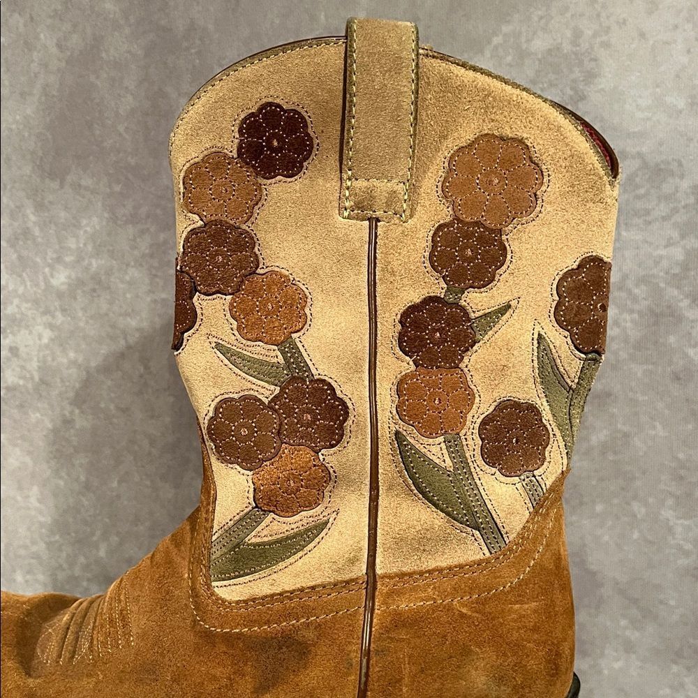 Ariat 16230 Doll Baby Brown Suede Square Toe Floral Embroidered Cowboy Boots 8.5 - Picture 5 of 9
